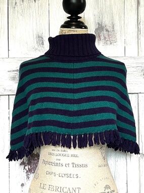GAP-Women's-Y2K-Blue and Green striped Knit Turtleneck Caplet-Size: One Size